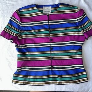 Adrianna Papell Multicolored Short‎ Sleeve Silk Top Size 12 P Vintage